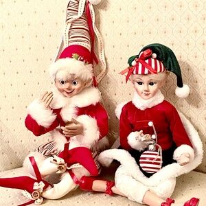 Festive Elf Dolls in Red and Green Outfits